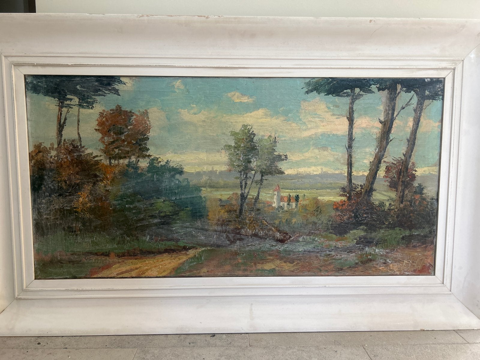 Sfeervol Landschap vol ontdekkingen, Antiek en Kunst, Doek, Bijzondere lijst, Impressionistisch, Ophalen of Verzenden