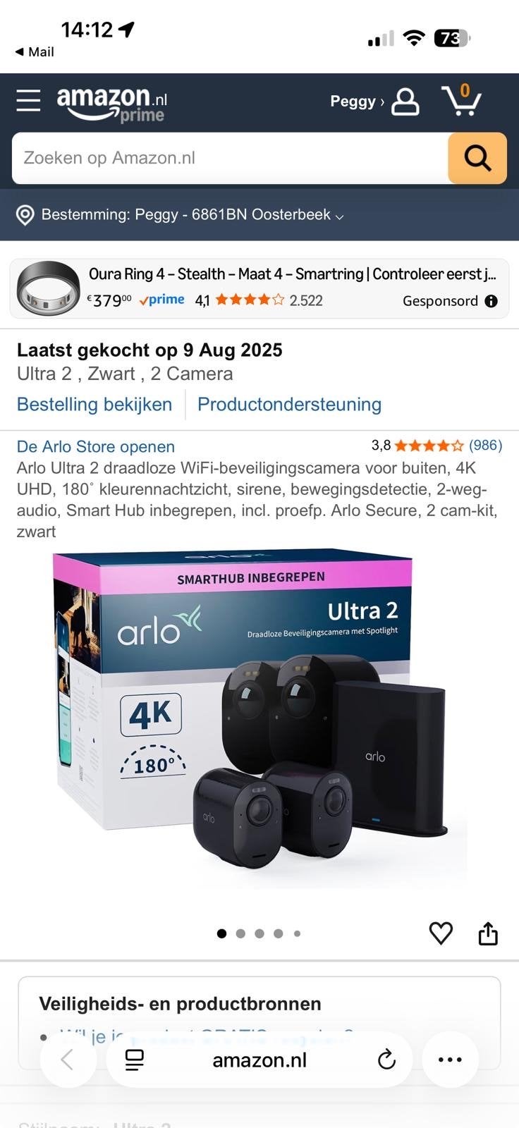 Arlo Ultra Pro 2 4K UHD Beveiligingscamera Set Zwart, Ophalen, Zo goed als nieuw, Buitencamera