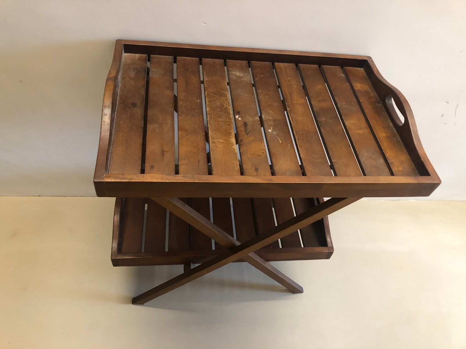 Acacia houten serveer tafel, Ophalen, Zo goed als nieuw, Rechthoekig, Hout