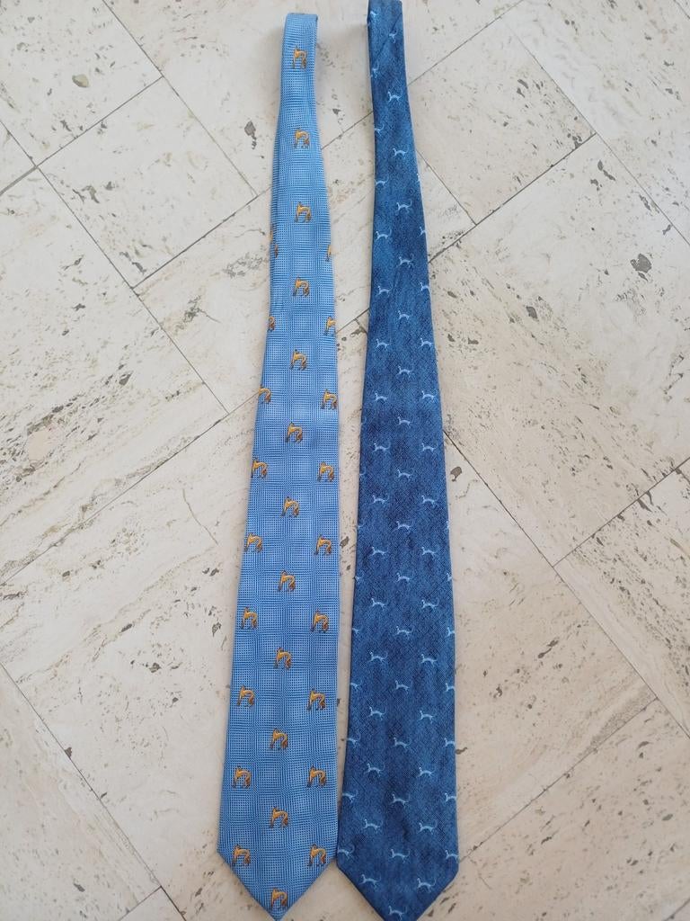 Twee Lanvin stropdassen met patroon, Kleding | Heren, Stropdassen, Ophalen of Verzenden, Zo goed als nieuw, Blauw, Lanvin