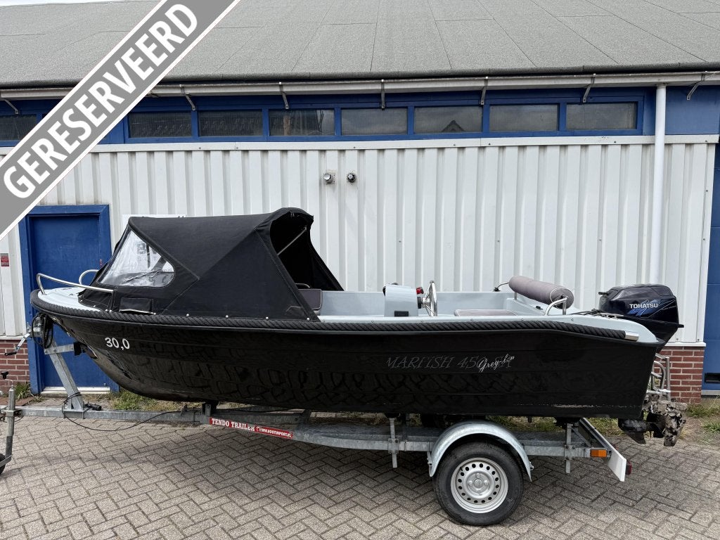 Marfish 450 Grey-lin sloep Tohatsu 15pk buiskap, Watersport en Boten, Niet ingevuld, 5 m, 2 m, Niet ingevuld