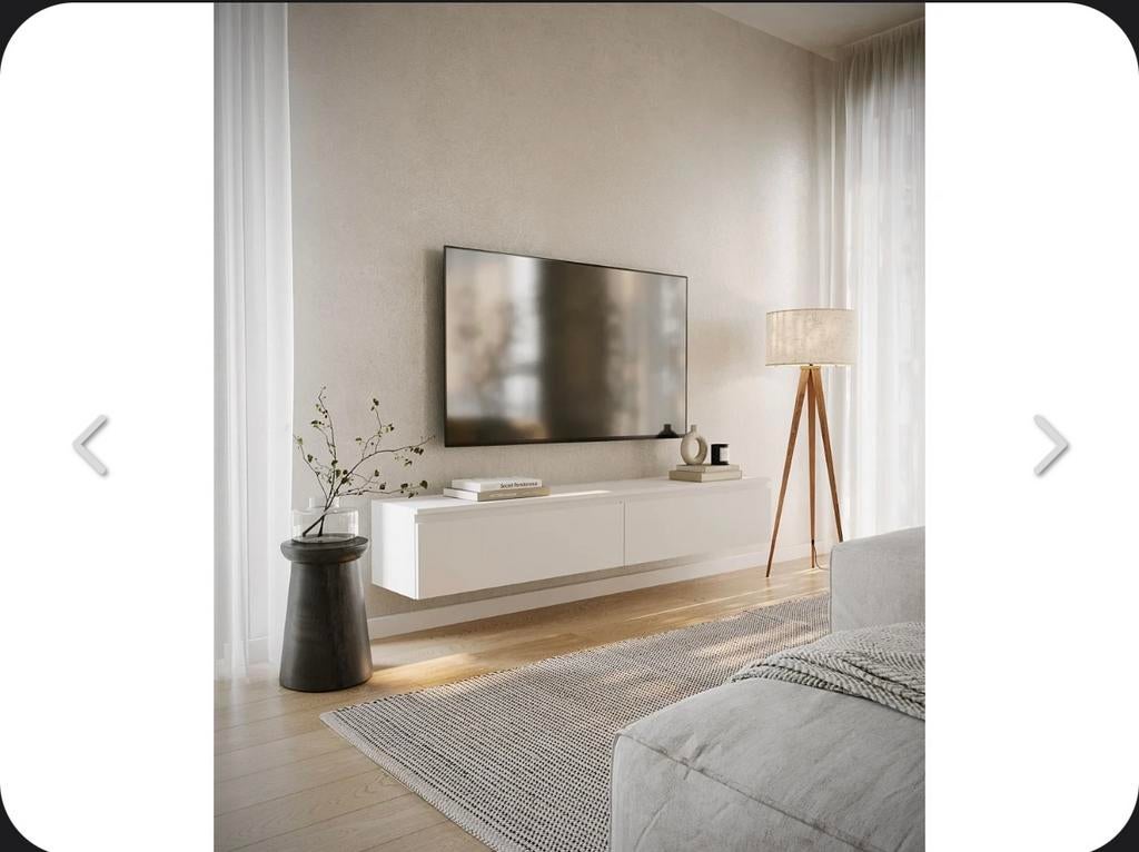 Zwevend TV Meubel Wit - 175 cm, 2 deuren (nieuw in doos), Huis en Inrichting, Kasten | Televisiemeubels, Ophalen, Kunststof, 150 tot 200 cm