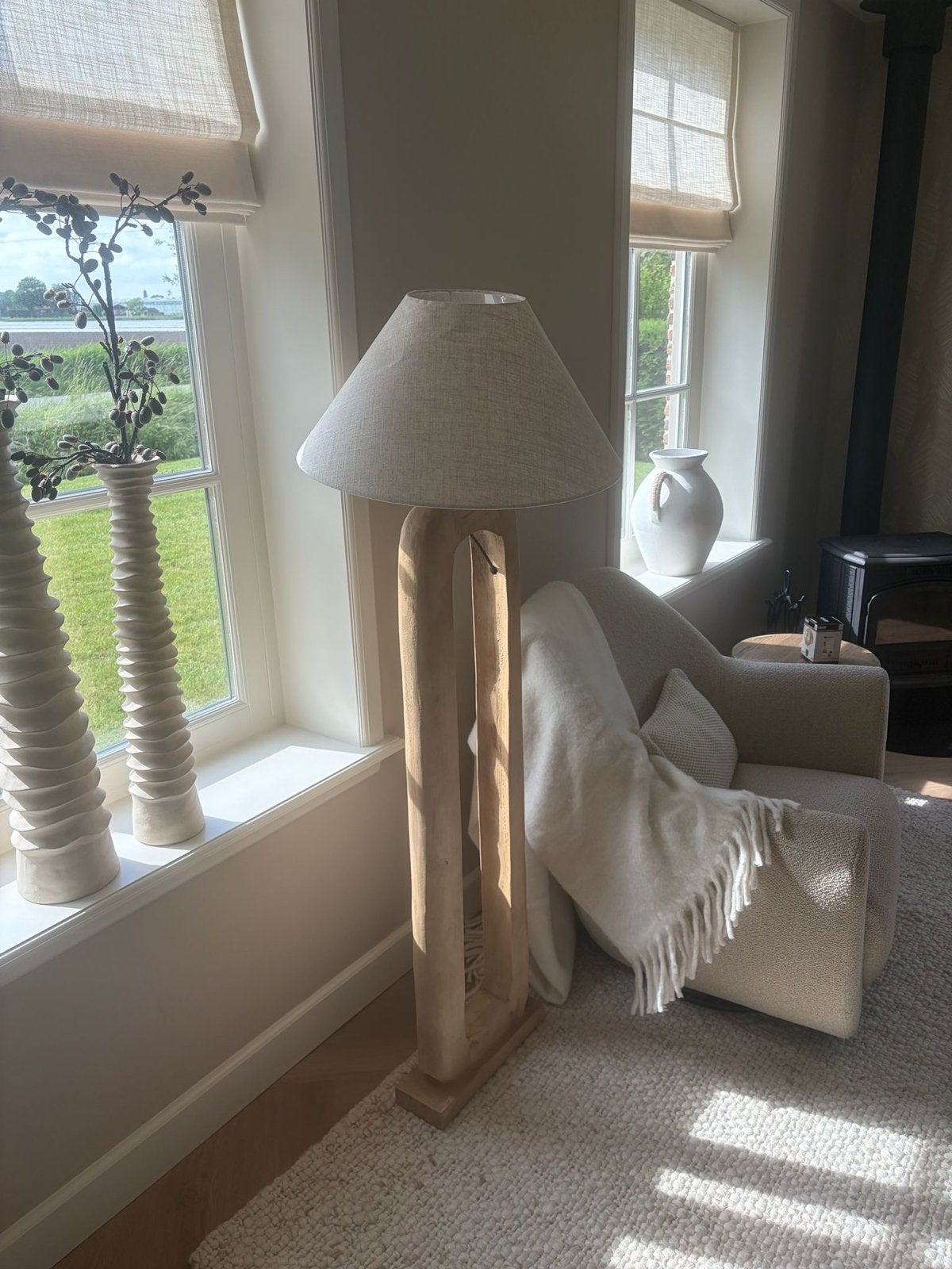 Light & Living Vloerlamp Kelato Mangohout met linnen kap, Ophalen, 100 tot 150 cm, Nieuw, E27 (groot)