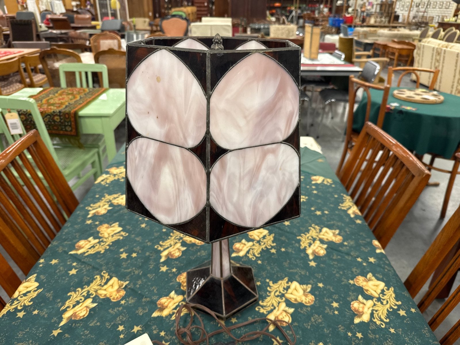 Art deco stijl, Unieke Handgemaakte Glas-in-lood Tafellamp, Ophalen
