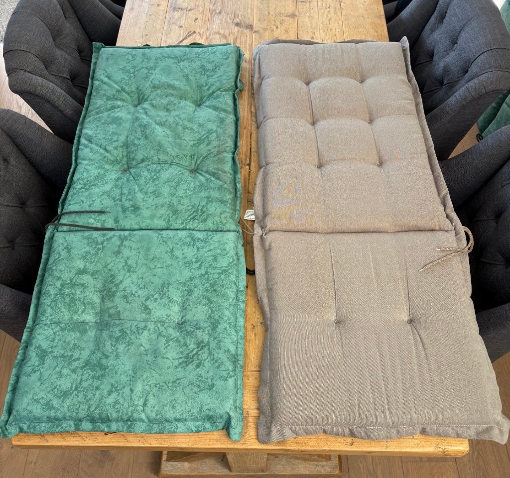 9x Terrasstoelkussens Taupe en Groen, Ophalen, Zo goed als nieuw, Overige materialen