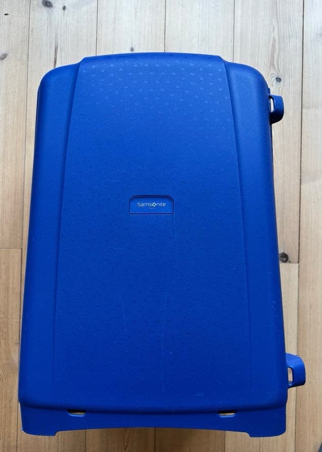 Samsonite hardshell koffer blauw 65 liter (middelgroot), Gebruikt, Hard kunststof, 35 tot 45 cm, Wieltjes