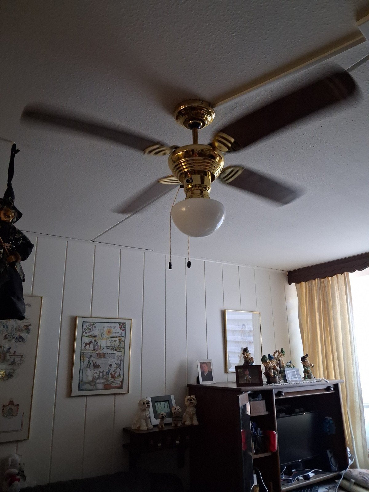 plafond lamp met waaier houten  met  messing, Ophalen