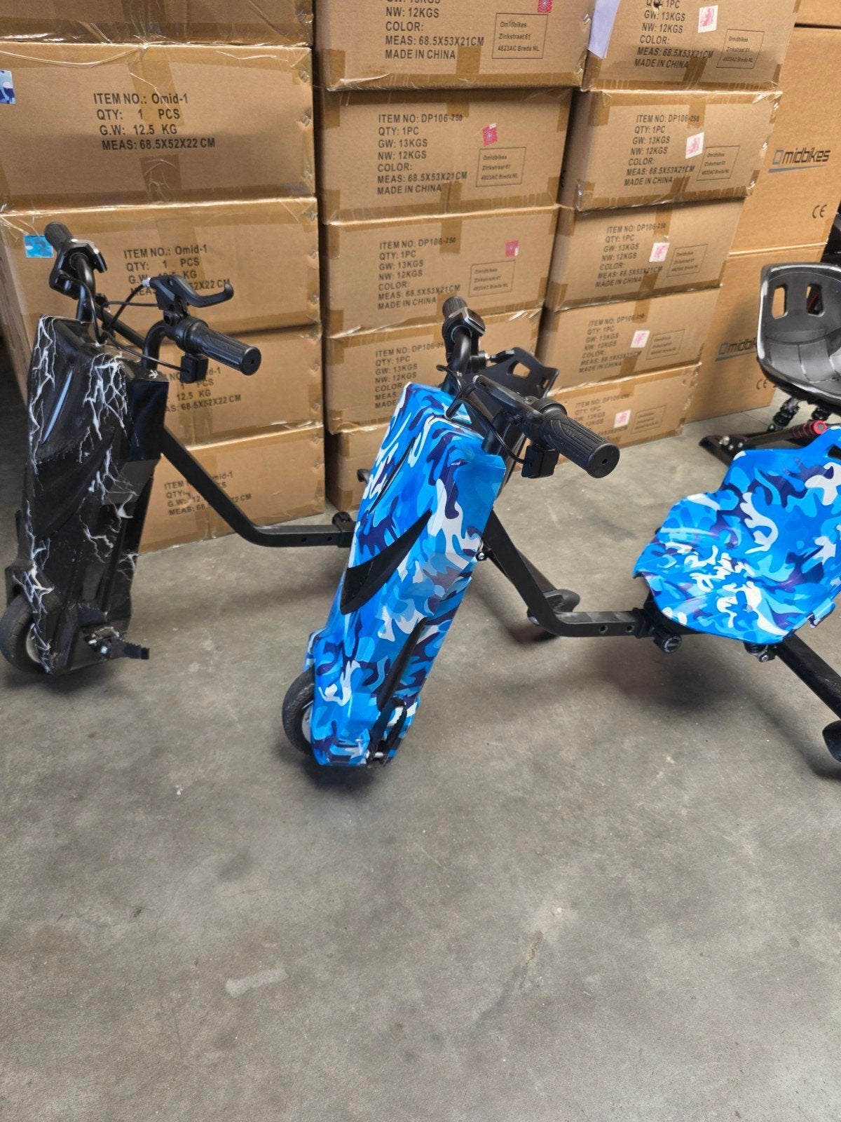 Elektrische Drift Trike - Zwart of Blauw Camouflage, Omidbikes, Verstelbare zitting, Ophalen of Verzenden, Zo goed als nieuw