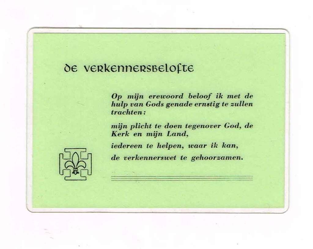 scouting wet en belofte kaartje Katholieke Verkenners ca1960, Verzamelen, Scouting, Ophalen of Verzenden, Nieuw, Overige typen