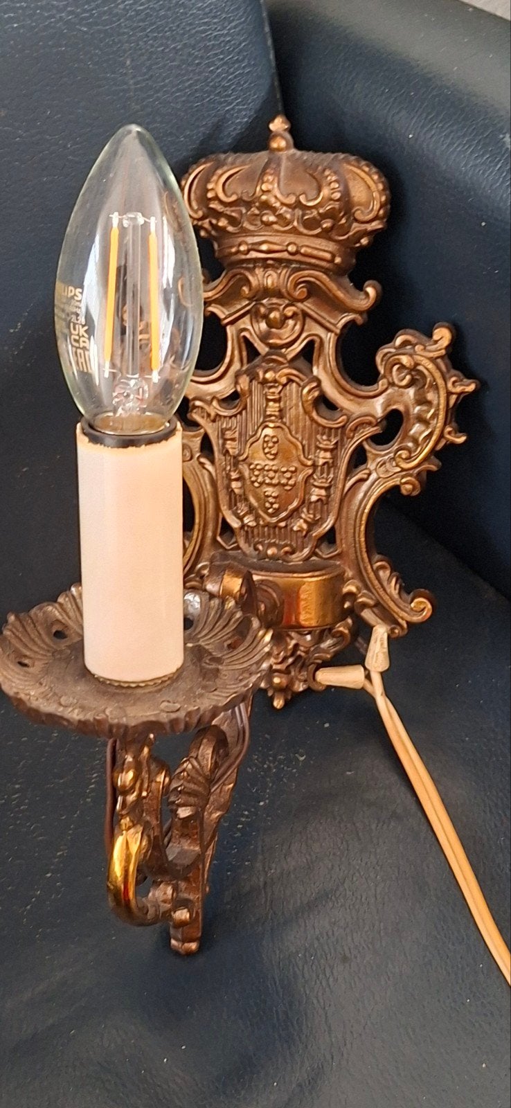 Antiek koperen kroon wandlamp, Huis en Inrichting, Lampen | Wandlampen, Ophalen of Verzenden