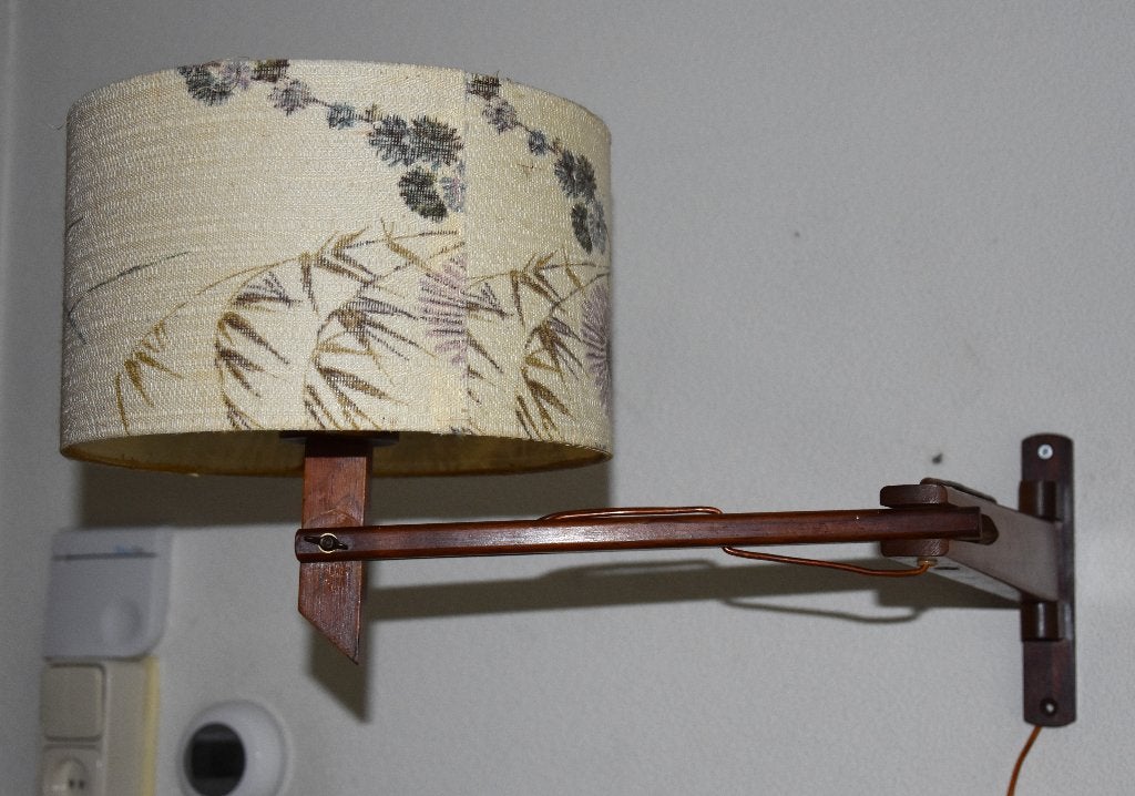 Vintage Houten Wandlamp Deense stijl, Ophalen, Gebruikt, Metaal