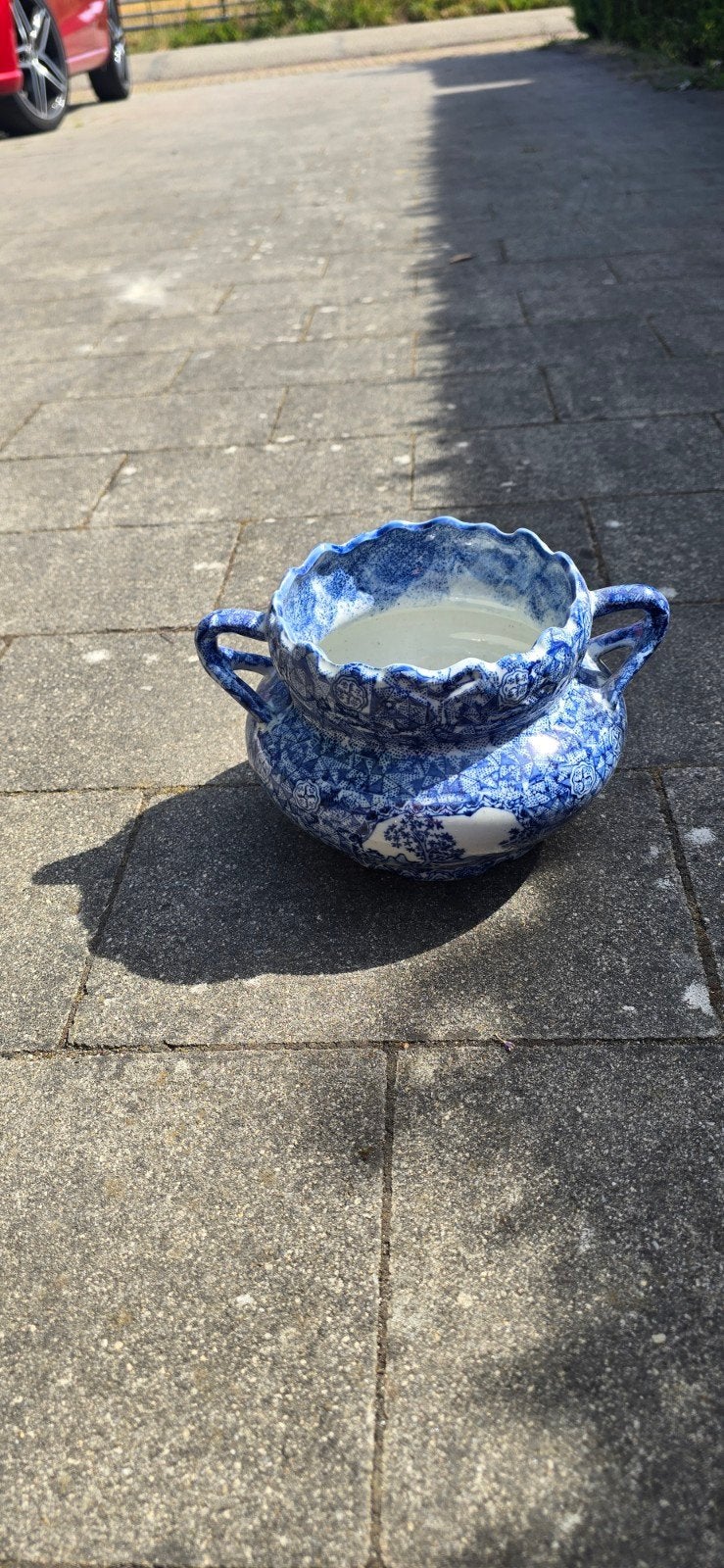 Antieke Delfts Blauwe Bloempot met Handvatten, Ophalen