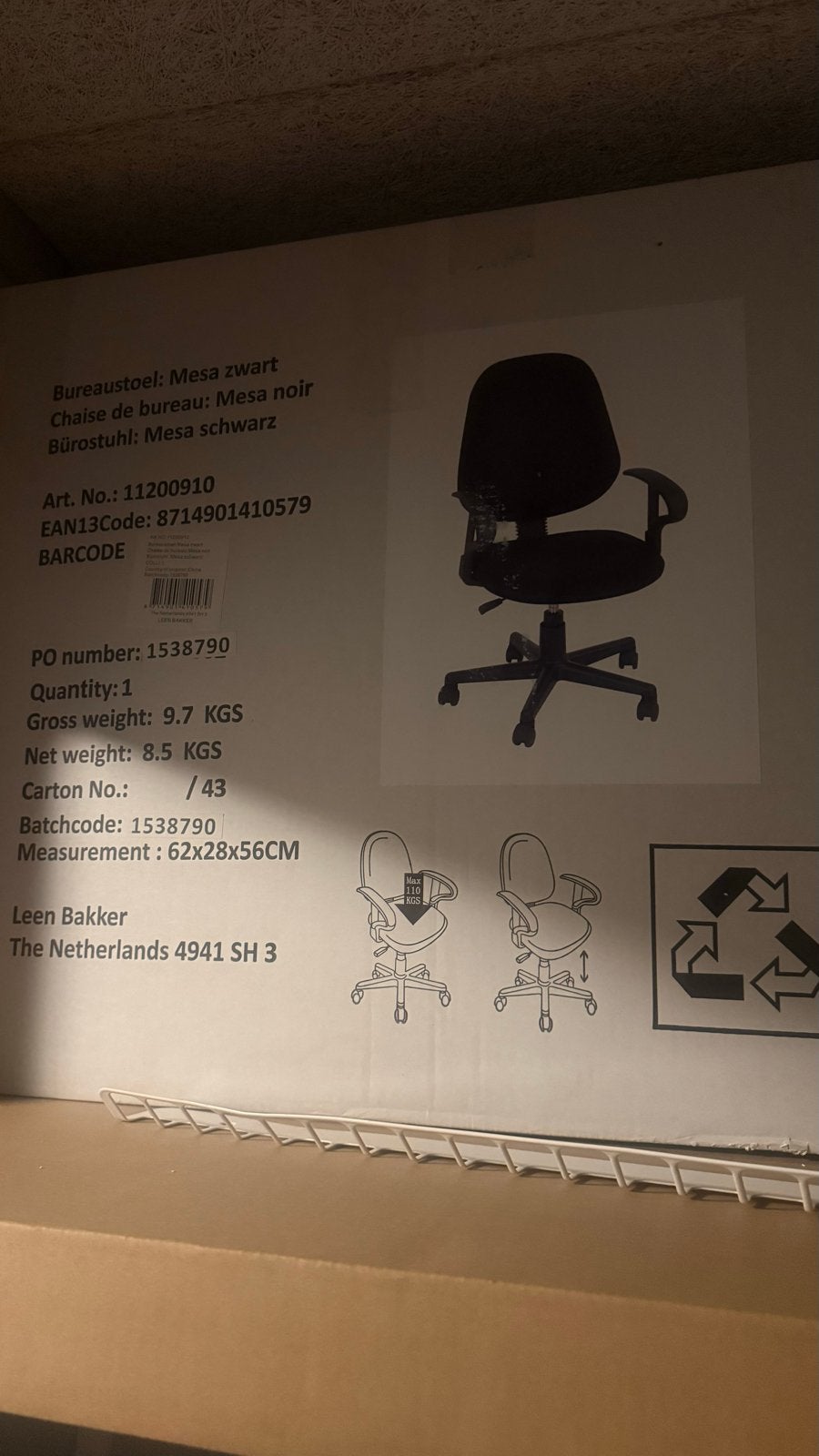 Nieuwe Bureaustoel Zwart - Leen Bakker Mesa, Huis en Inrichting, Ophalen of Verzenden, Nieuw, Zwart, Bureaustoel