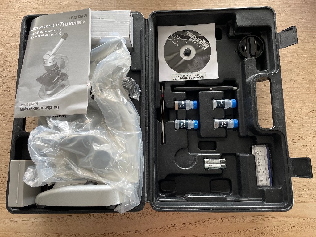 Microscoop Traveler met digitaal camera-oculair, Ophalen of Verzenden, Zo goed als nieuw, 400x tot 1000x, Biologische microscoop