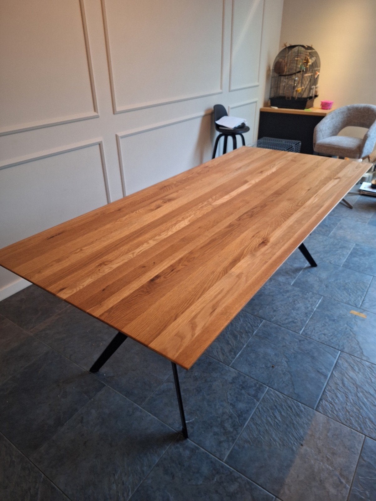 Bodilson Eetkamertafel Slimm - Rustiek Eiken & Zwart Staal, Huis en Inrichting, Ophalen, Modern, Industrieel, Rustiek, 100 tot 150 cm
