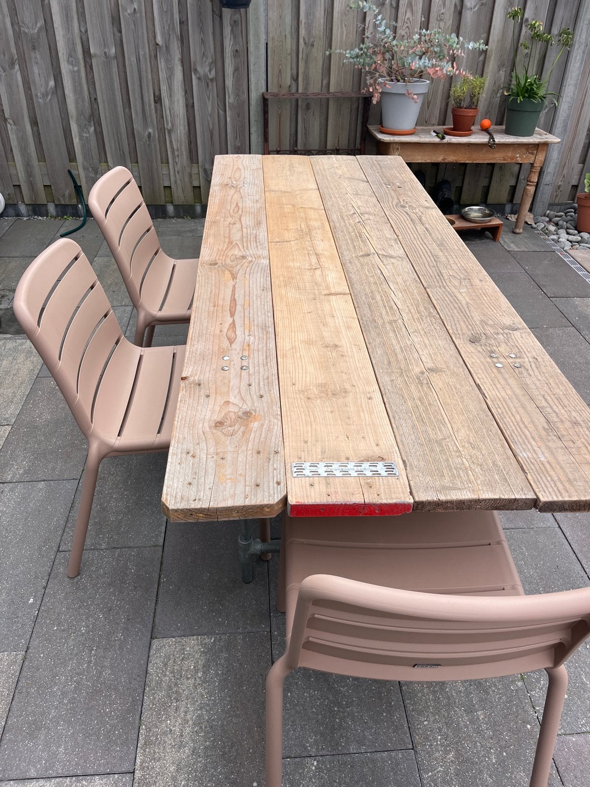 Steigerplank tafel 200x78 met steigerbuizen onderstel, Ophalen, Gebruikt, Rechthoekig, Hout