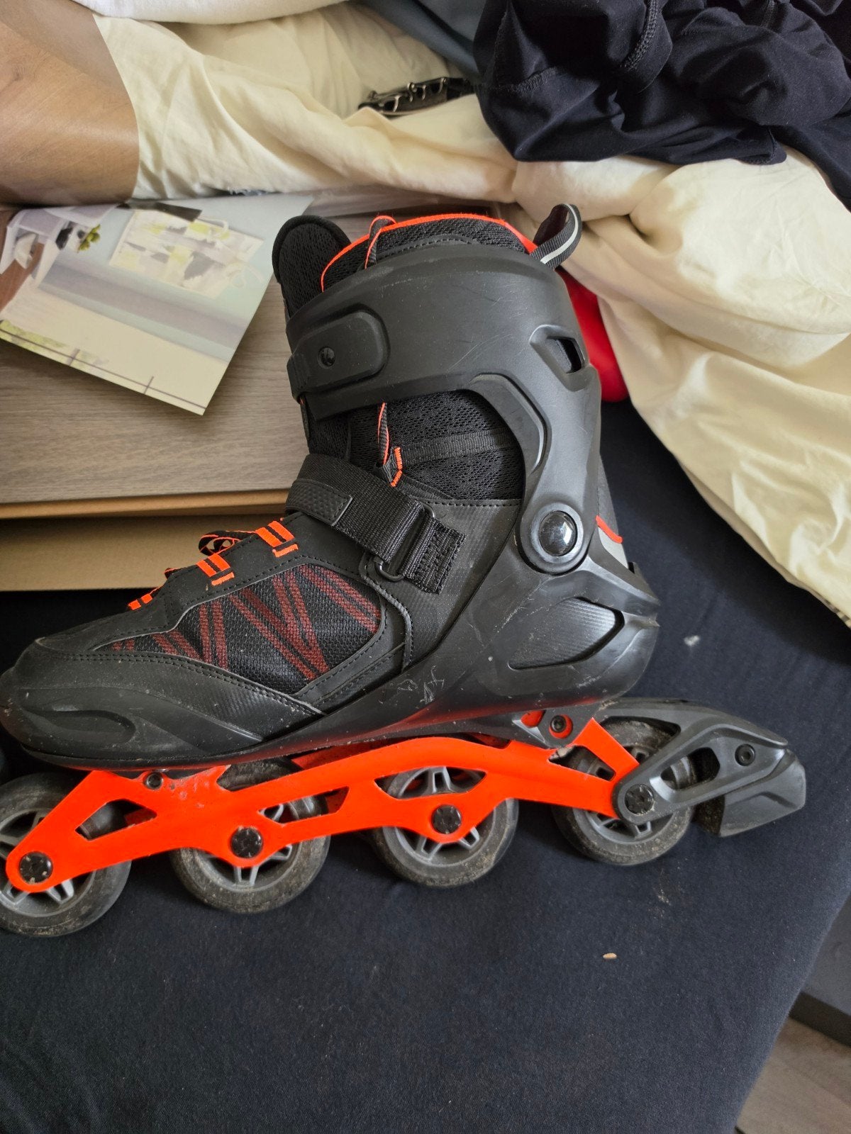 Inline skates maat 46 - Zwart/Oranje, Ophalen, Gebruikt, Inline skates 4 wielen