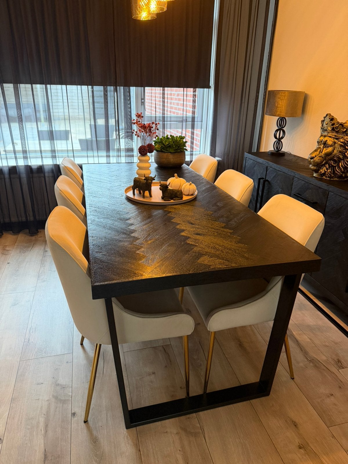 6 beige eetkamerstoelen., Ophalen, Gebruikt, Vijf, Zes of meer stoelen