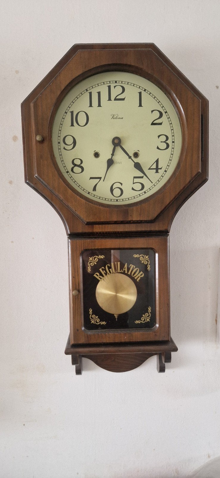 Vintage Antieke Houten Wandklok - Velona Regulator, Ophalen of Verzenden