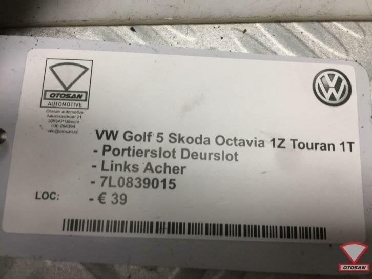 vw seat skoda portierslot deurslot links achter 7l0839015, Gebruikt, Volkswagen, Volkswagen AG, Achter