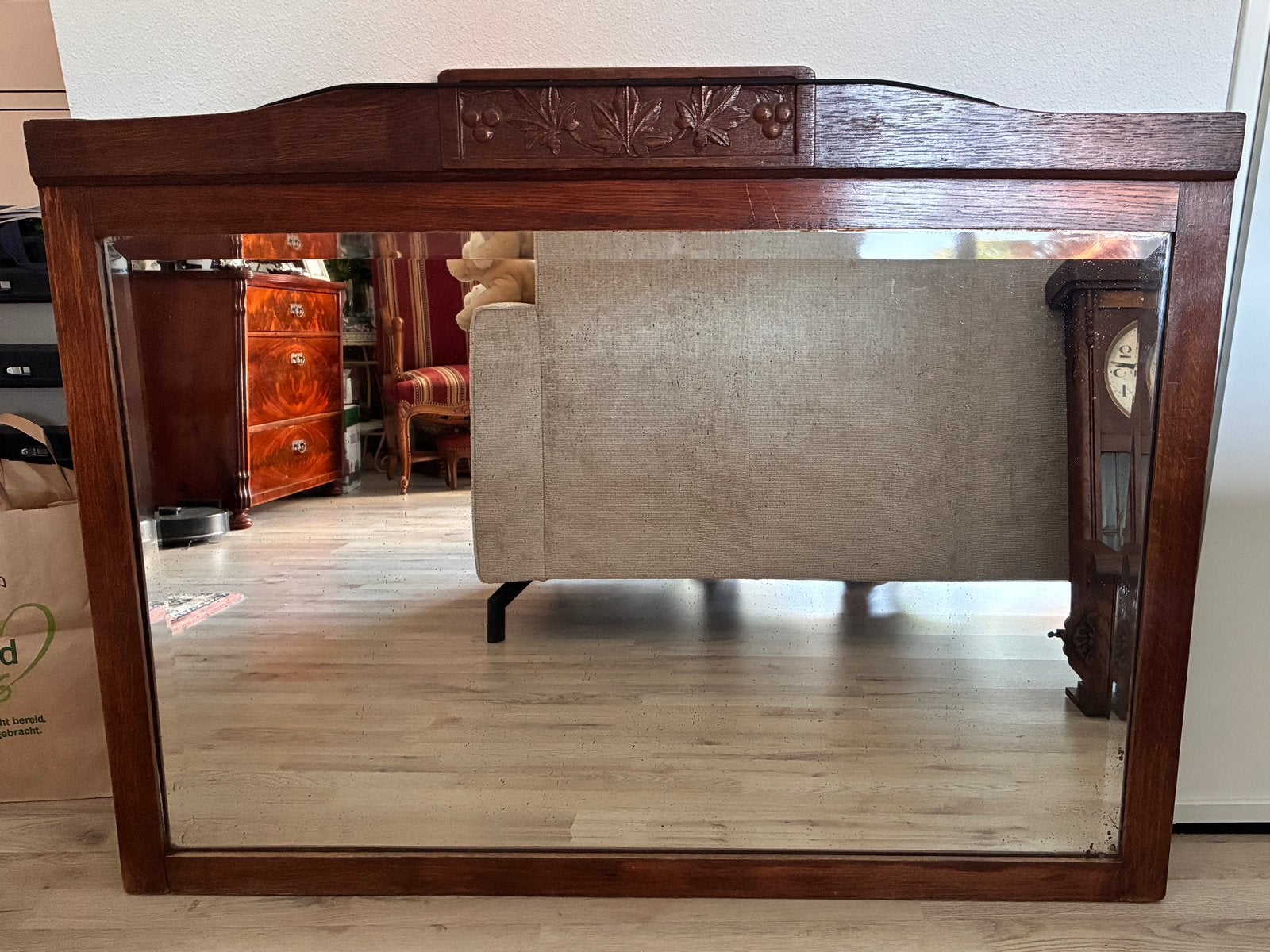 Grote antieke spiegel., Ophalen, Rechthoekig, 100 tot 150 cm, Minder dan 100 cm