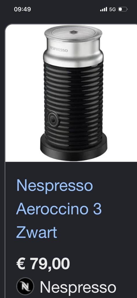 Nieuwe Nespresso Aeroccino 3 Zwart Melkopschuimer, Ophalen of Verzenden