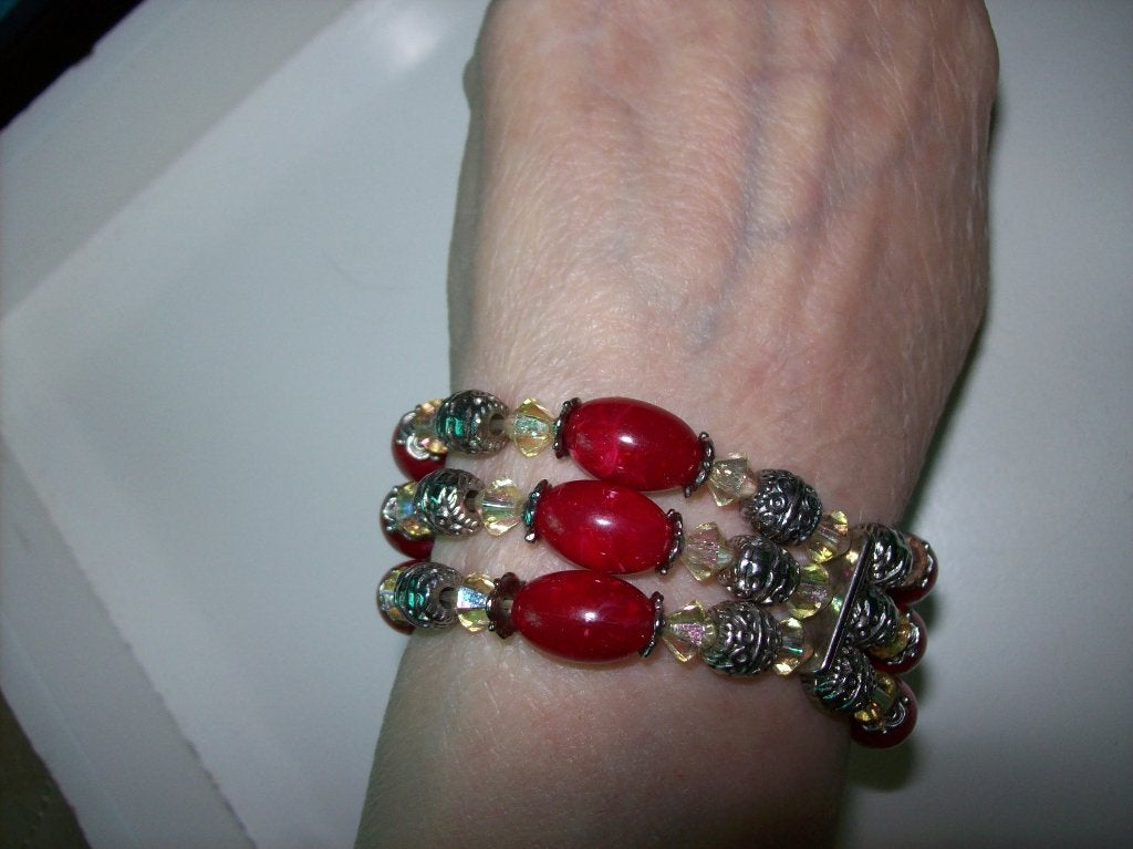 Armband set Zilvertint Rood steen Zilvertint Kristal rek, Overige materialen, Verzenden, Nieuw, Met bedels of kralen