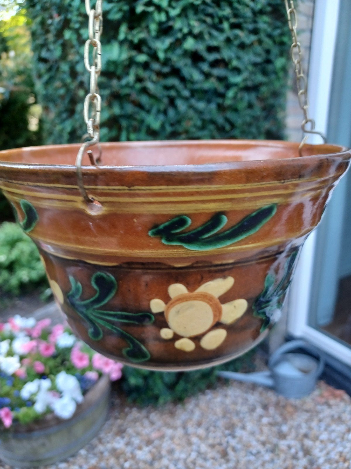 Vintage hangpot met bloemenmotief, Overige materialen, Gebruikt, Minder dan 30 cm, Minder dan 60 cm