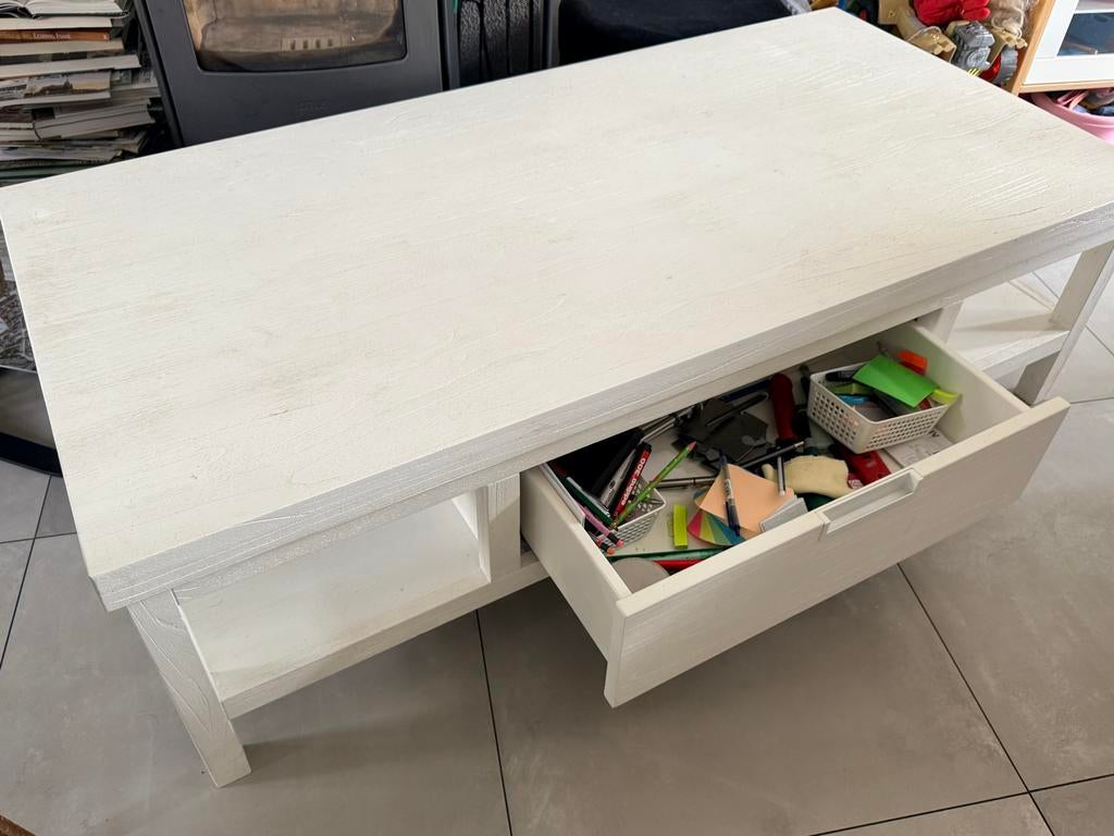 Salontafel met 2 laden en opbergruimte - 140x70x41 cm, Ophalen of Verzenden, Zo goed als nieuw