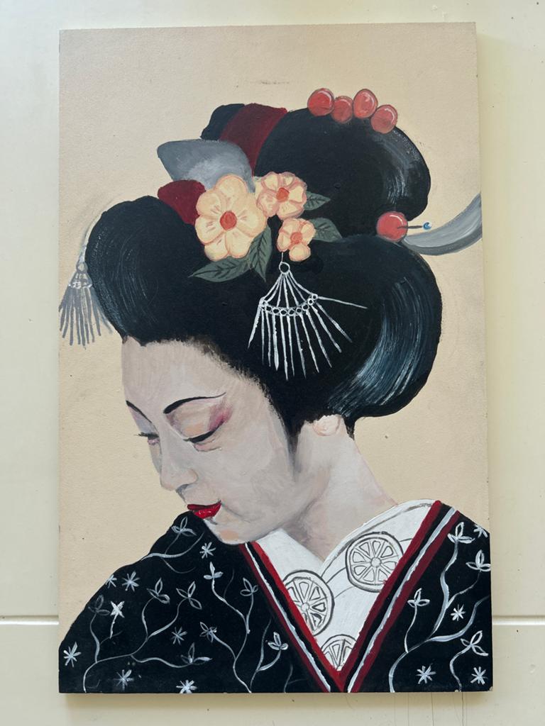 Schilderij Geisha Portret - Aziatische Kunst, Eva Ruigoord, Ophalen