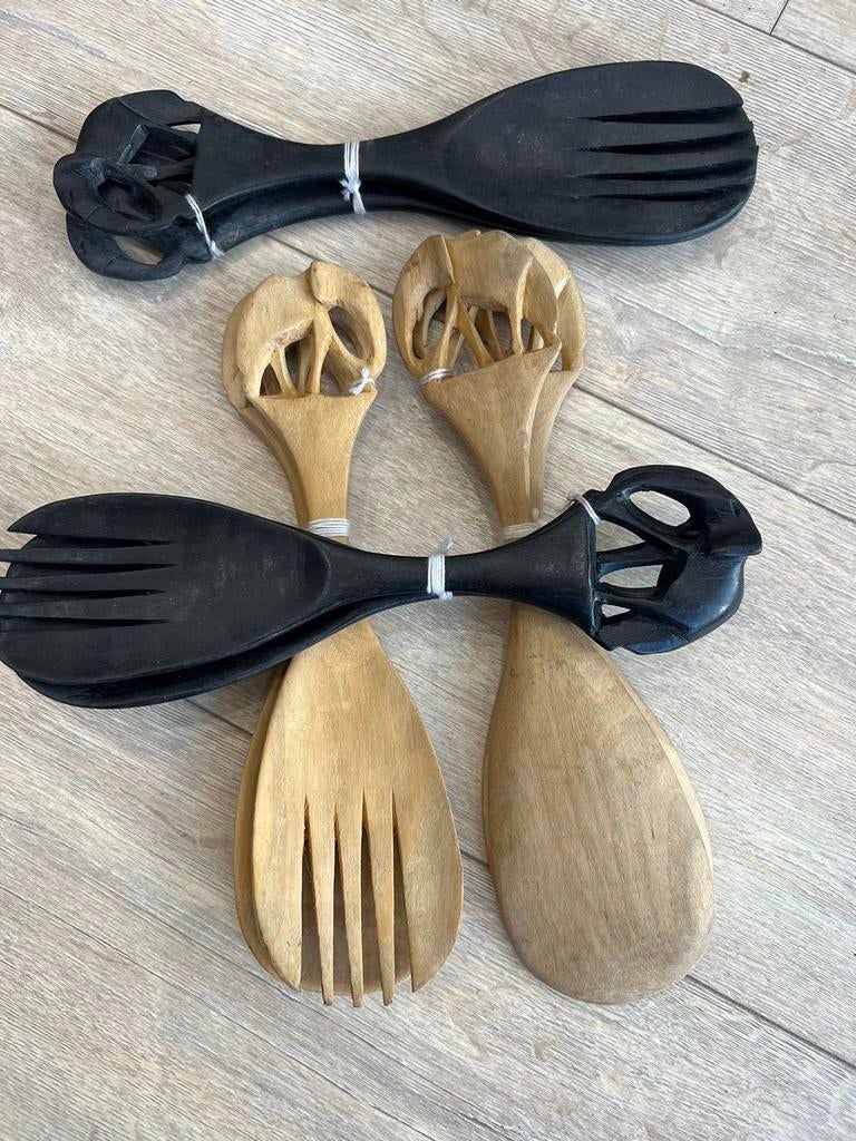 Handgemaakte houten saladebestekken – Olifant design, Ophalen, Overige materialen, Overige typen, Nieuw