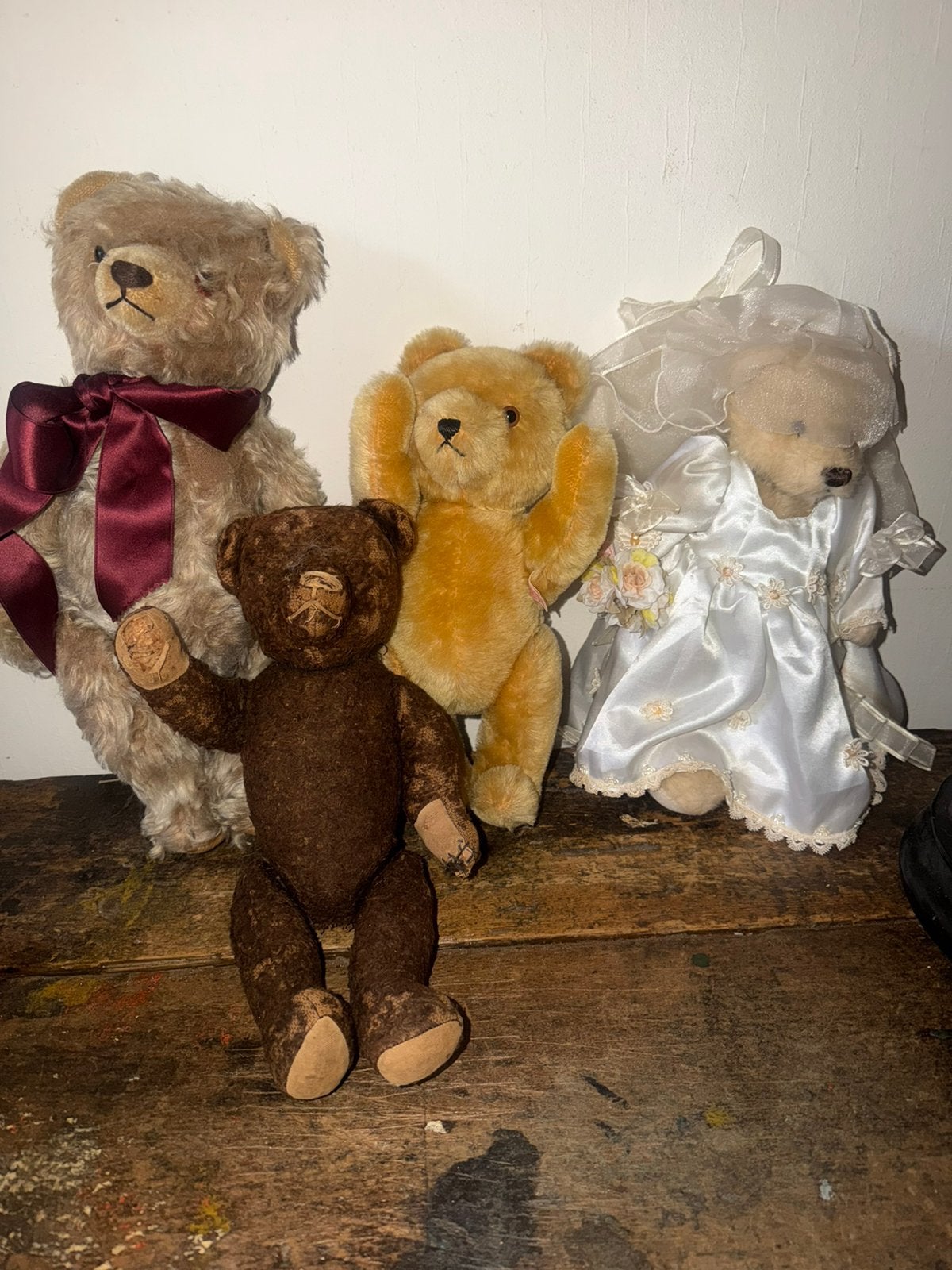 4 vintage teddy beren oa steiff en herman met speeldoos, Ophalen of Verzenden, Zo goed als nieuw, Stoffen beer, Steiff