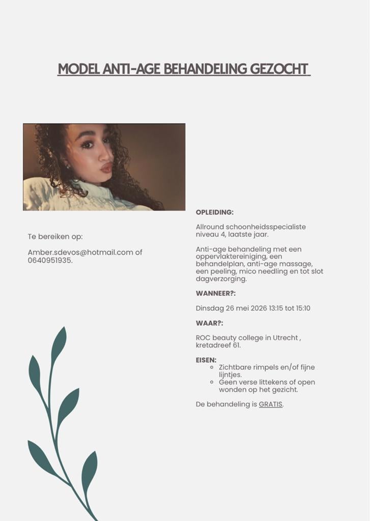 Model anti-age behandeling gezocht!, 33 - 40 uur, Overige vormen