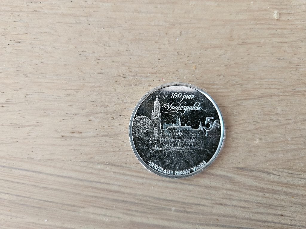 NEDERLAND 2013; 5 euromunt Vredespaleis, verzilverd, Ophalen of Verzenden, Koningin Beatrix, Euro's, Losse munt