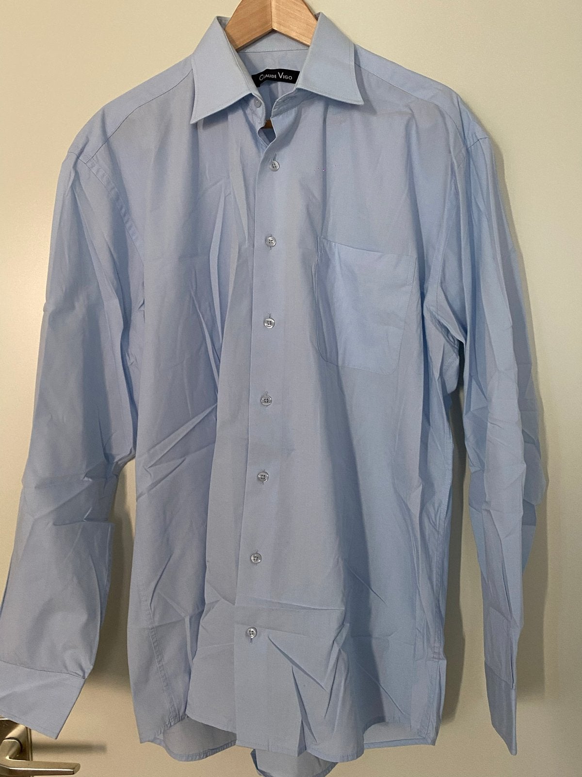 Claude Vigo Lichtblauw Overhemd - Halswijdte 41, Kleding | Heren, Ophalen of Verzenden, Zo goed als nieuw, Blauw, Halswijdte 41/42 (L)