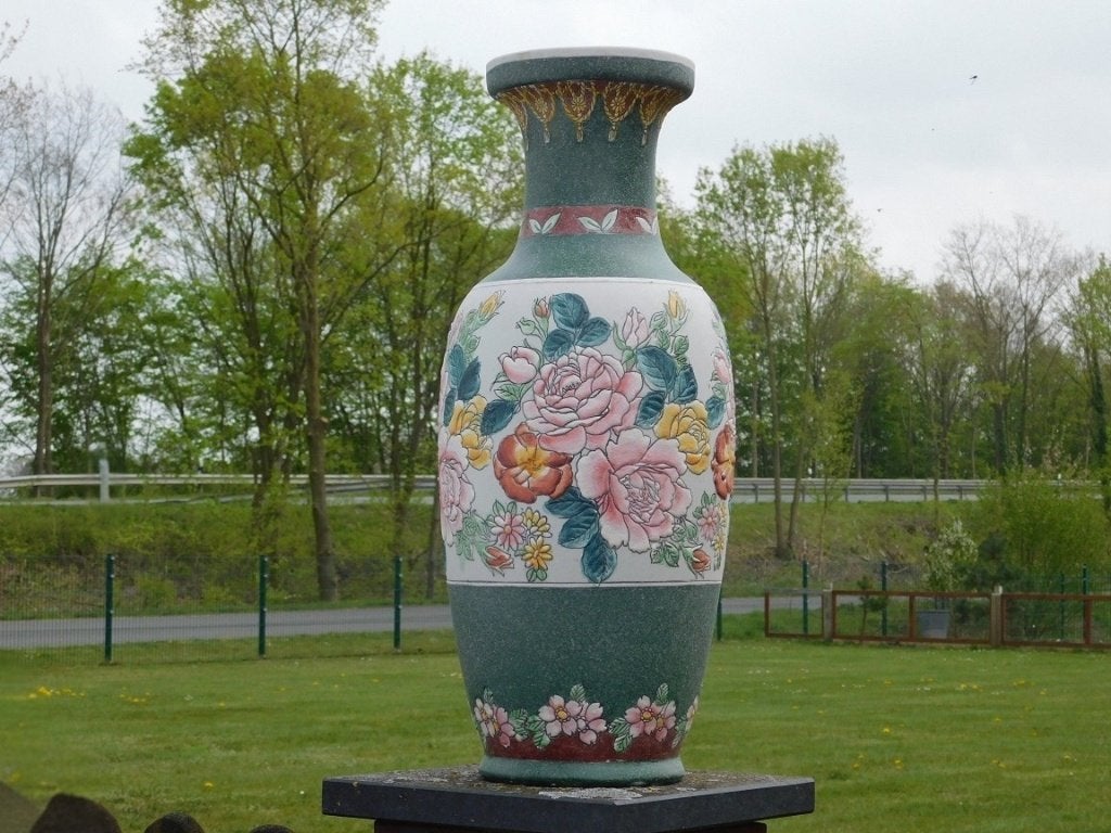 Grote Vintage Aziatische Siervaas met Bloemmotief, Antiek en Kunst, Antiek | Porselein, Ophalen of Verzenden