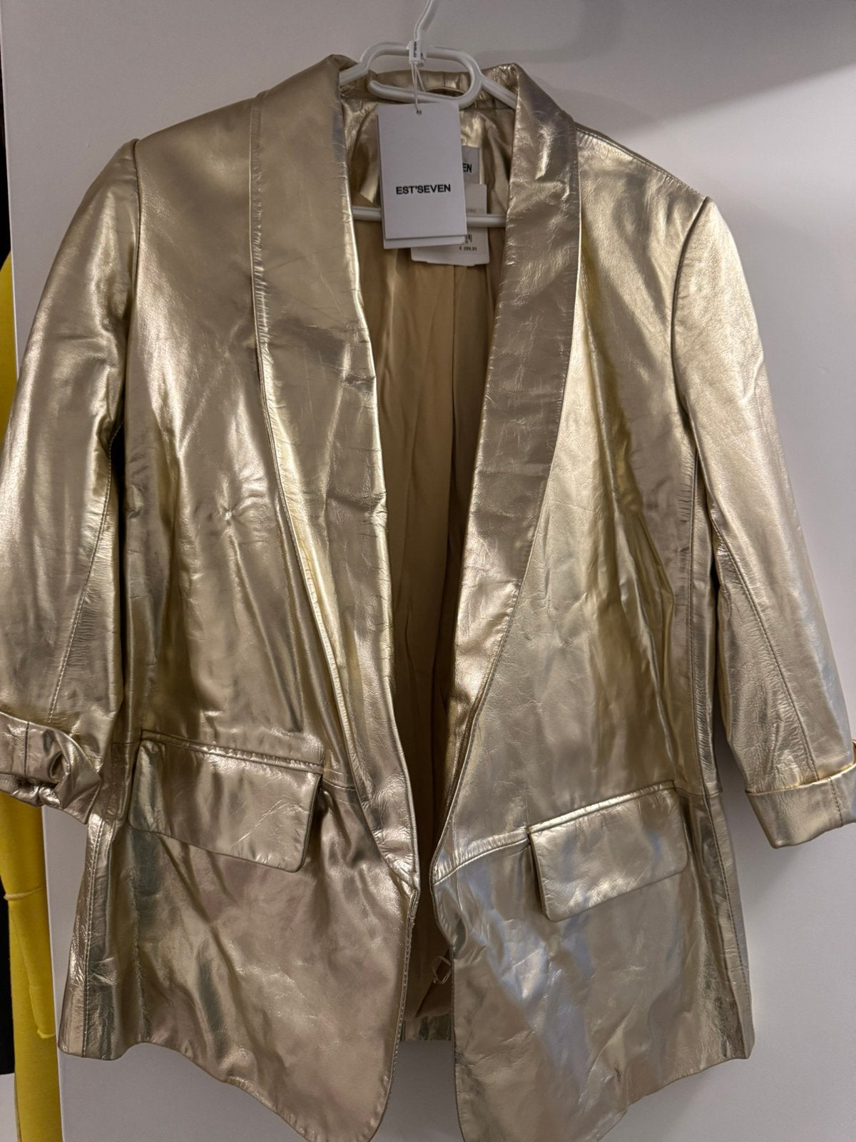NIEUW Leren gouden jasje colbert EST’SEVEN, Kleding | Dames, Maat 38/40 (M), Nieuw, Ophalen of Verzenden, Jasje
