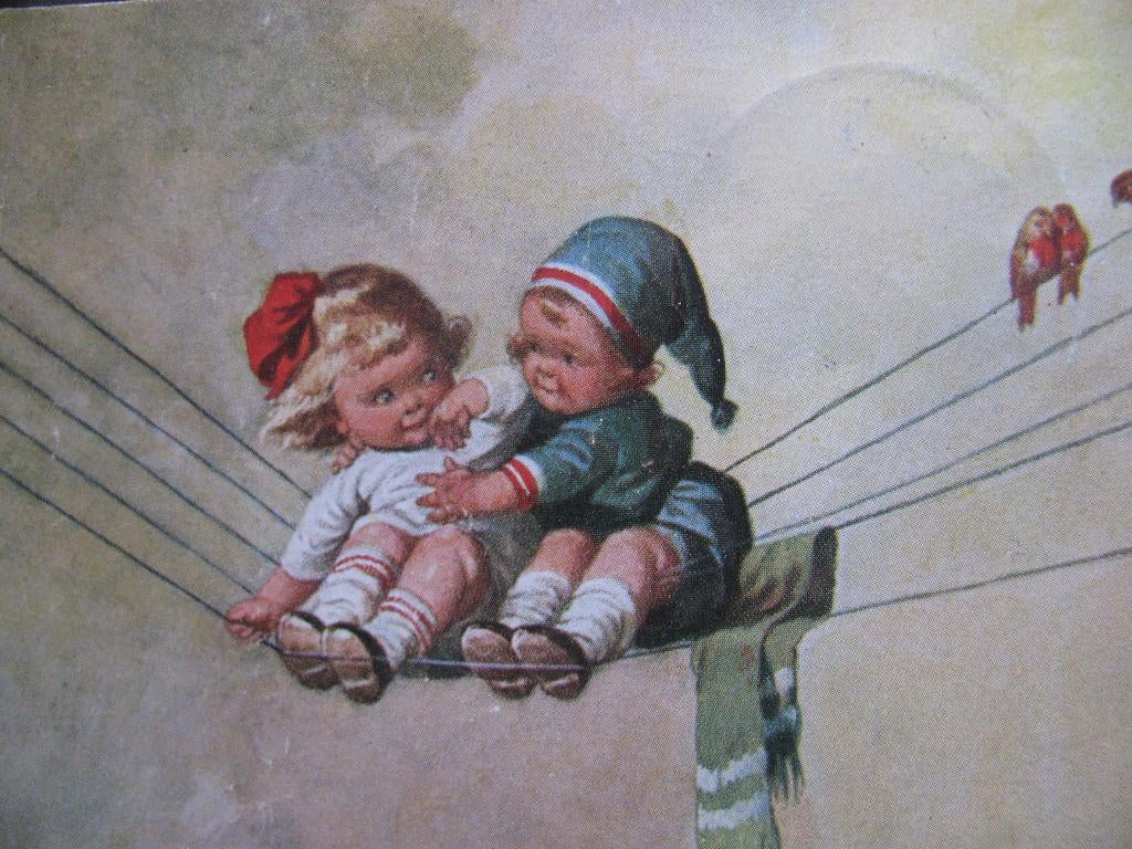 Antieke Kaart 1924 Fialkowska - Kinderen Elektriciteitsdraad, Verzamelen, Verzenden, 1920 tot 1940, Gelopen, Kinderen