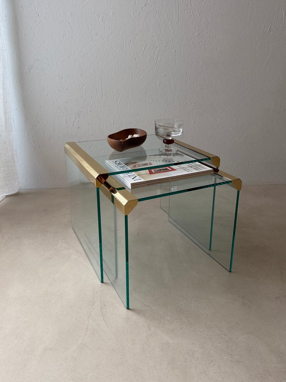 Gallotti & Radice mimiset met messing hoekelementen set 2, Ophalen of Verzenden, Overige vormen, Italiaans design, Glas