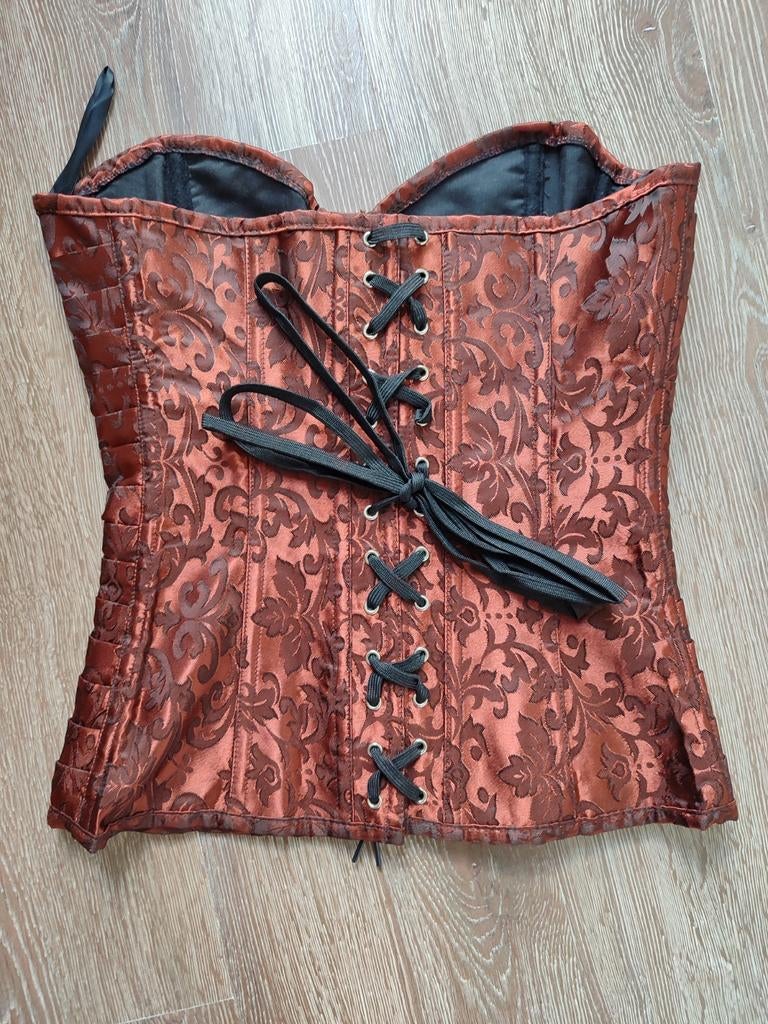 Elegant Steampunk Brons Korset met Kant en Vetersluiting, Ophalen of Verzenden, Body of Korset