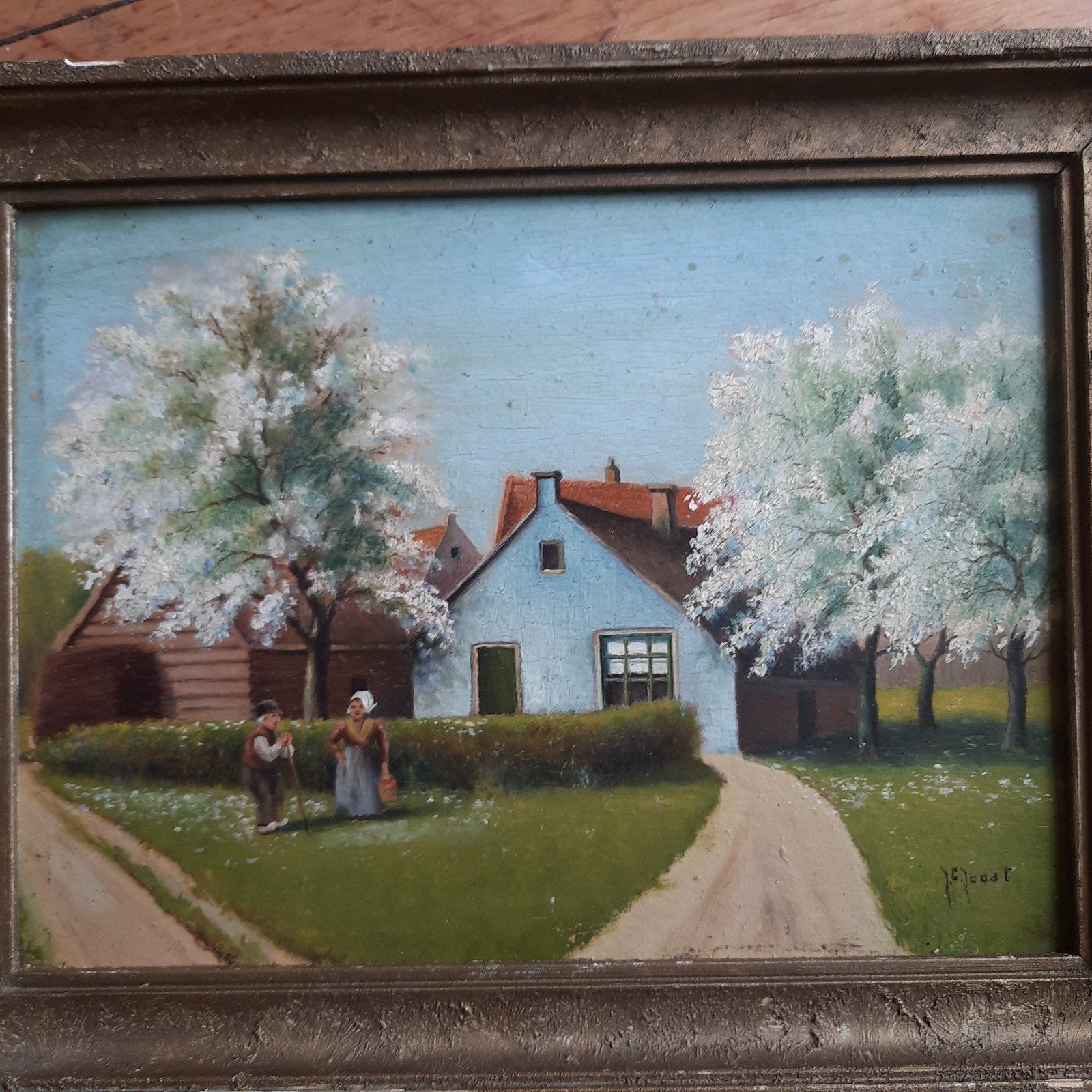 Antiek Schilderij Olieverf op Paneel J. C. Joost Voorjaar, Antiek en Kunst, Kunst | Schilderijen | Klassiek, Verzenden
