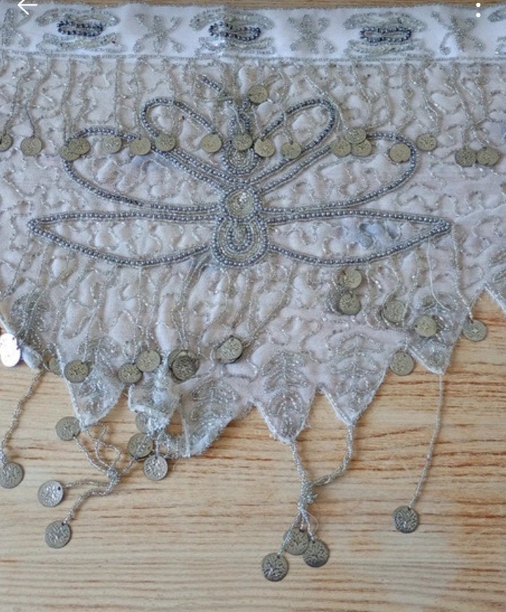 Zilverkleurige buikdans sjaal met vlinder -Vintage-, Onbekend, Verzenden, Zo goed als nieuw