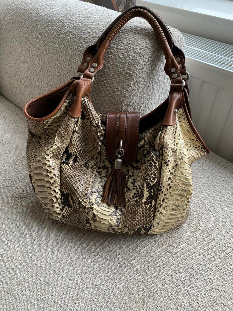 Exclusieve Hector Riccione python slangeleren tas - ZGAN, Ophalen of Verzenden, Zo goed als nieuw, Bruin, Handtas