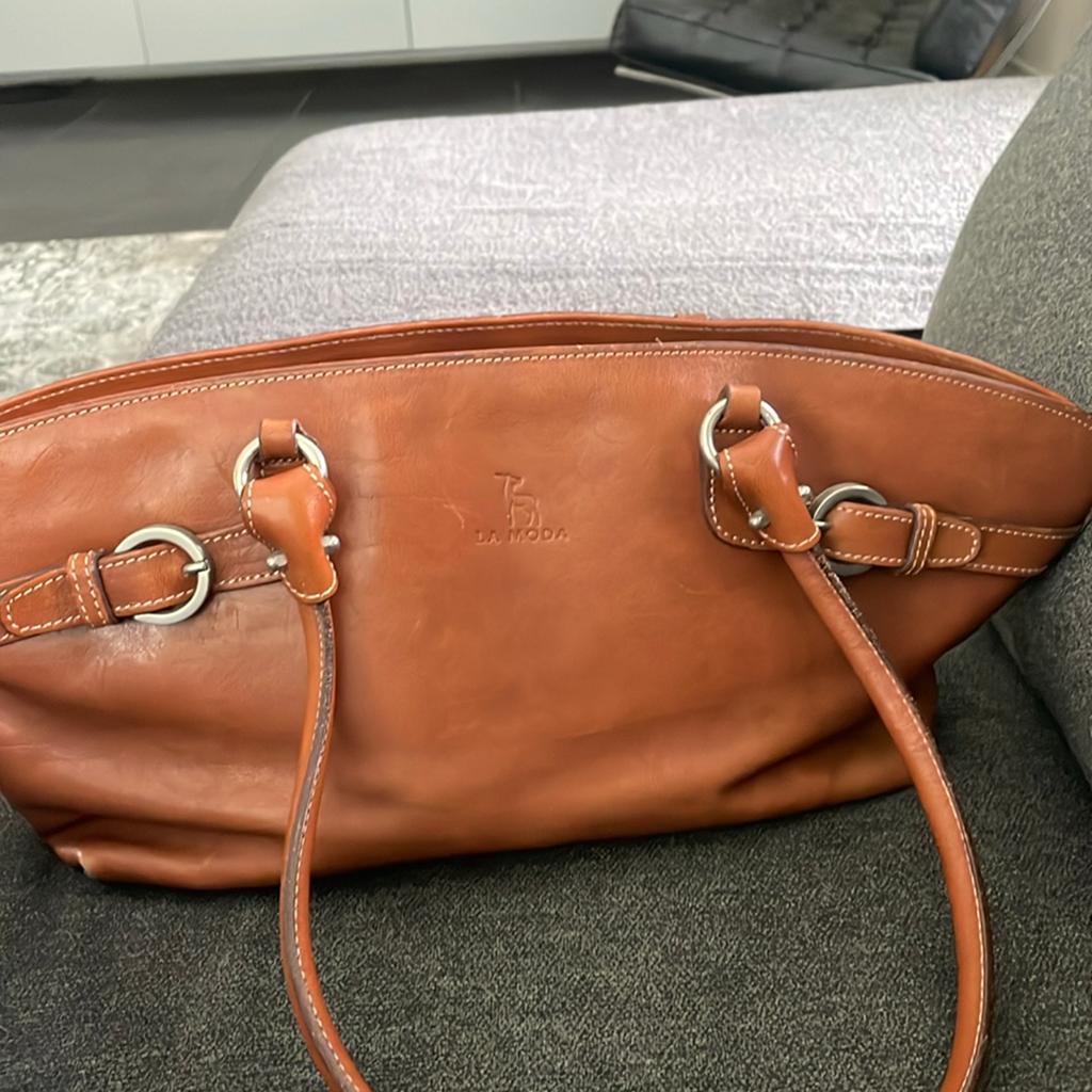 Bruine leren handtas  La Mora, Ophalen of Verzenden, Zo goed als nieuw, Bruin, Handtas