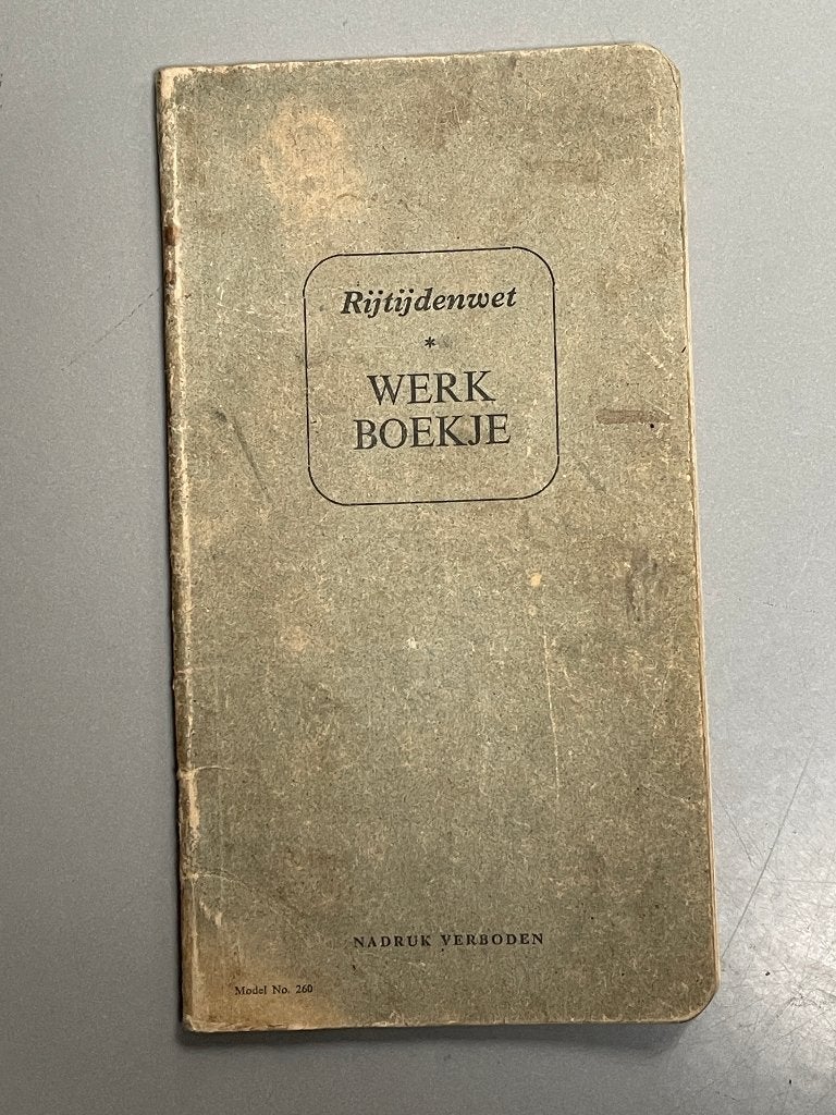 Werkboekje rijtijdenwet 1952 Breda. (met zegel), Ophalen of Verzenden, Gelezen, Algemeen