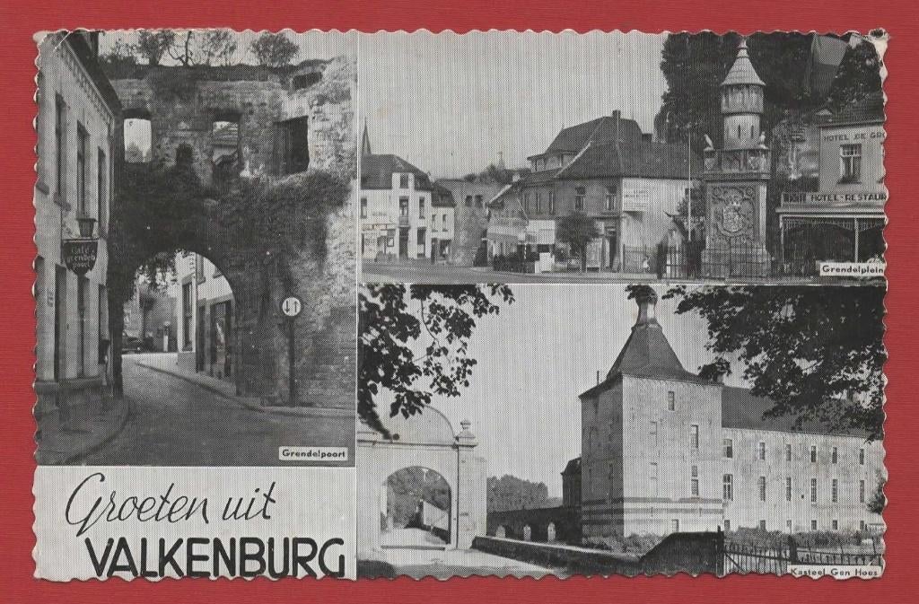Valkenburg - 3-luik - o.a. Grendelplein - 1957 (pst. V'burg), Verzamelen, Ansichtkaarten | Nederland, Gelopen, Limburg, 1940 tot 1960
