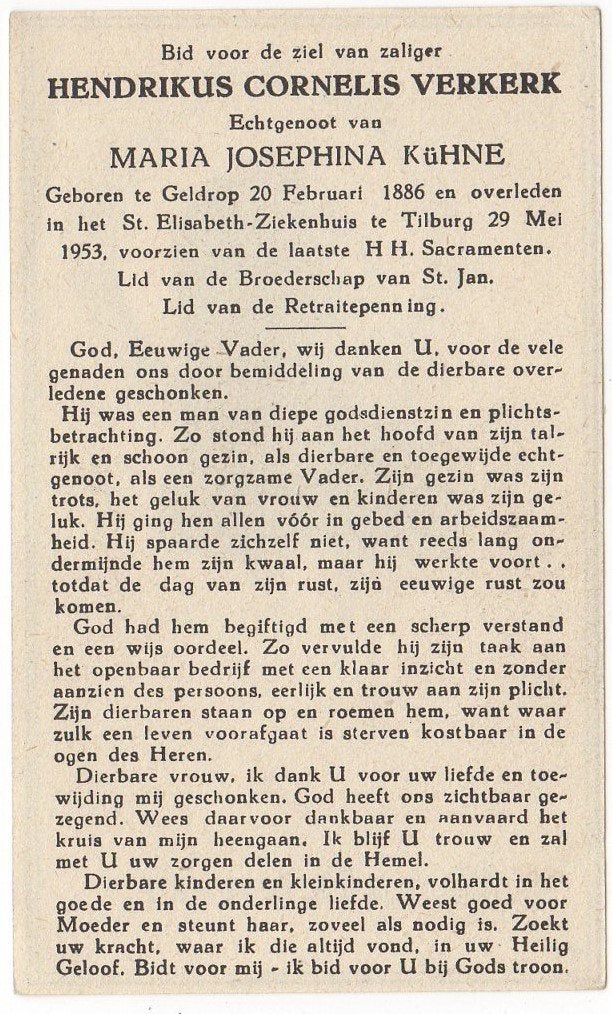 Hendrikus C. Verkerk 1886 Geldrop + 1953 Tilburg, 67 jaar, Verzamelen, Verzenden