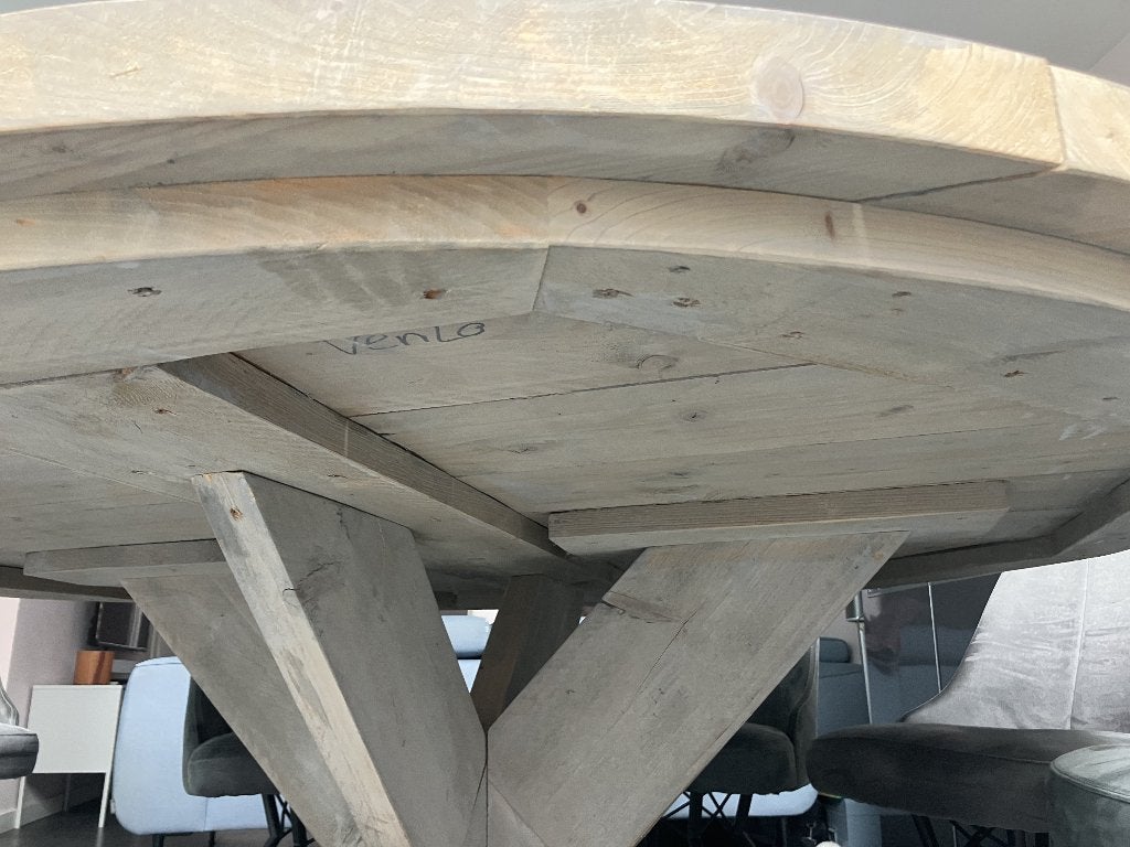Ronde eettafel van steigerhout –160 cm– robuust en landelijk, Ophalen, Gebruikt