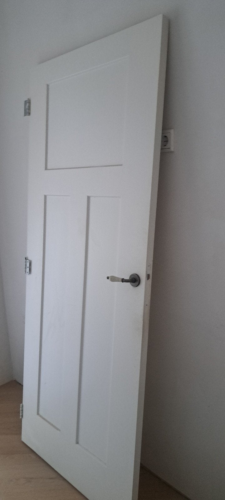Witte binnendeur 3x met panelen en klink, Ophalen, Gebruikt, 80 tot 100 cm, Binnendeur
