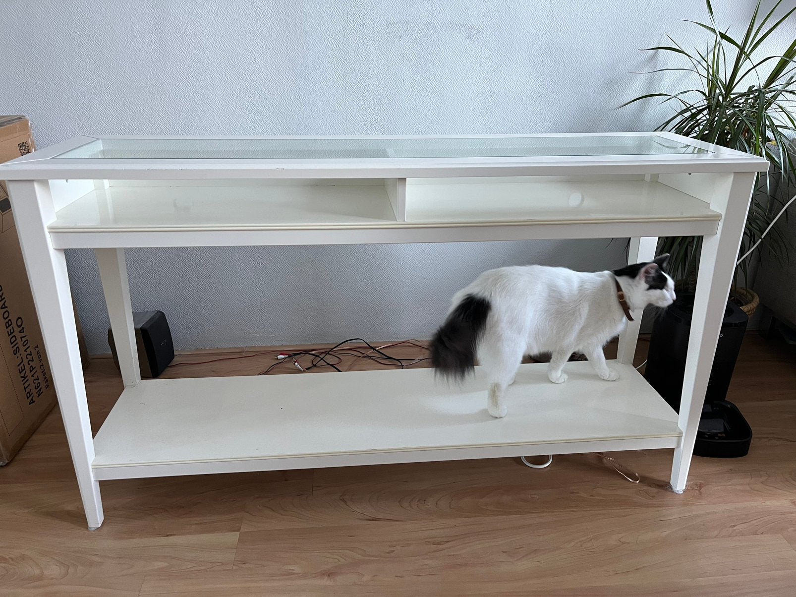 Dressoir wit met glas / bijzettafel / platenspeler tafel, Ophalen, Gebruikt, 100 tot 150 cm, Glas
